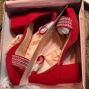 Juicy Couture Red Heels with Rhinestone Accents